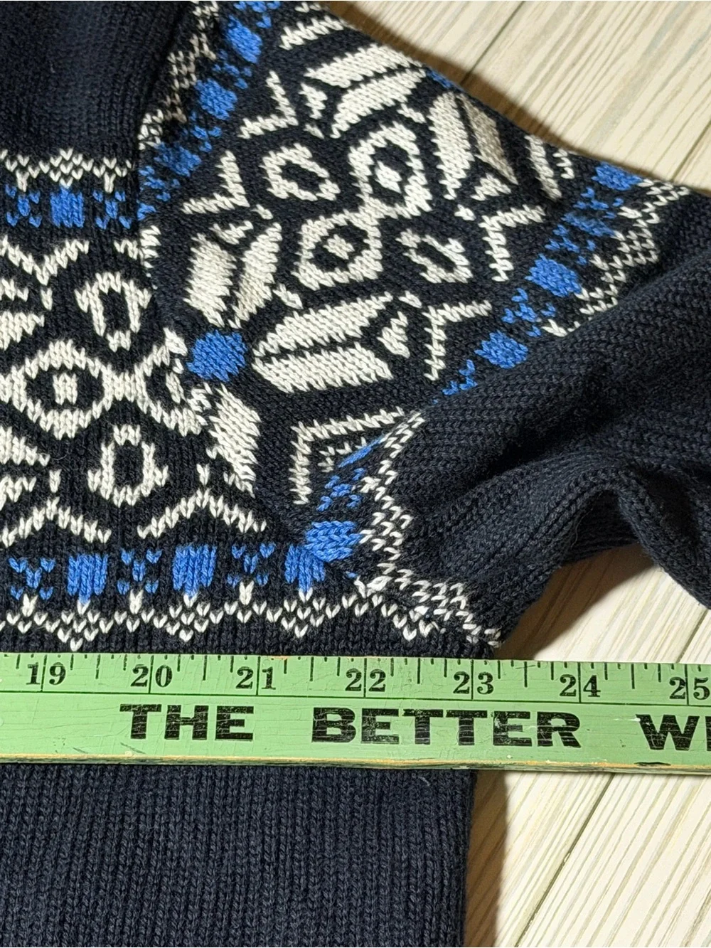 LL Bean Nordic Fair Isle Quarter Zip Sweater Mens Large Blue 100% Cotton Knit